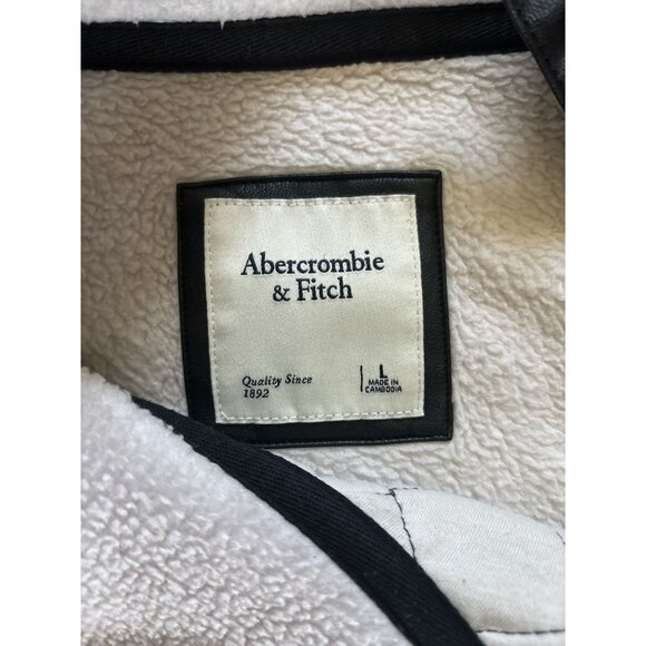 Abercrombie & Fitch Womens Quilted Fleece Pullover L Off White Black Jacket Coat - Picture 4 of 7